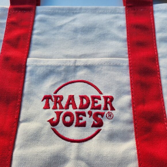 NEW Trader Joe's Black Mini Tote Canvas Bag Trader Joes Red Grocery Bags NWT New - Picture 4 of 7